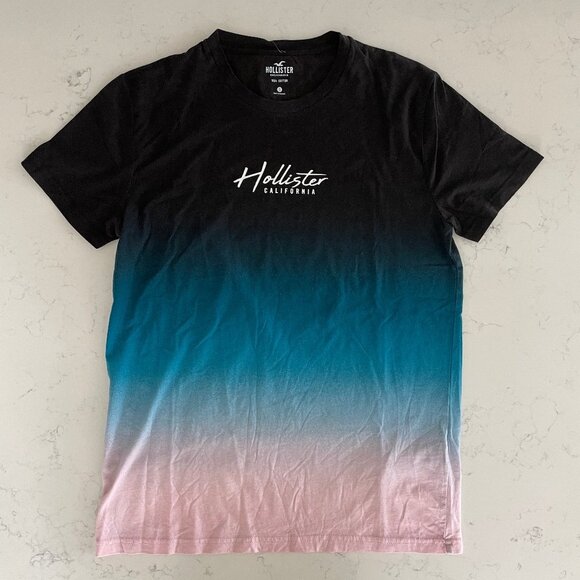 Hollister California SS Crew Nk Colorblock Graphic Top Blk Blue Pink Sz S NWT - Picture 1 of 9